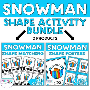 Preview of Winter Snowman 2D Shape Activity Bundle | Preschool Math Activity