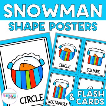 Preview of Winter Snowman 2D Shape Posters and Flash Cards | Preschool Math Activity