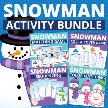Preview of Preschool Winter Snowman Activities Bundle:  How to Build a Snowman Match & Game