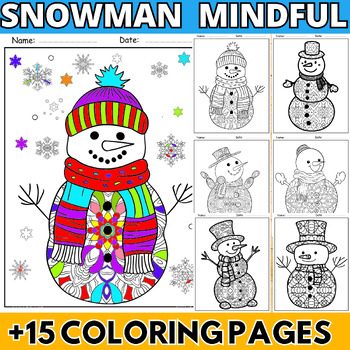 Preview of Mindful Snowman Activities Worksheets / February Fun Winter Break Coloring Pages