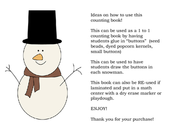 Snowman Button Counting Book by MrsChristyB | TPT