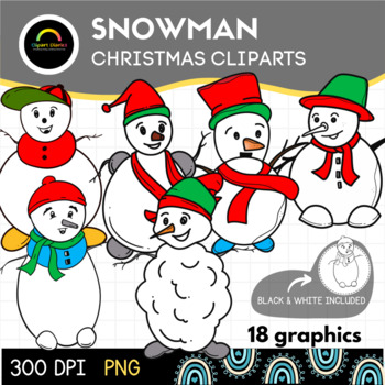 Snowman Christmas Clipart Set - PNG Graphics {Colored + BW} by Clipart ...