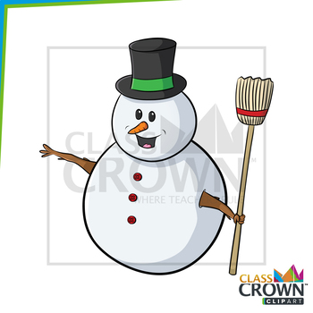 Snowman Clip Art Top Hat Red Buttons with Broom Black and White Included