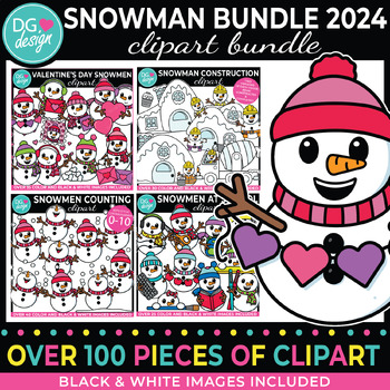Preview of Snowman Clipart 2024 Growing Bundle | Snowmen Playing at Night Clipart | Winter