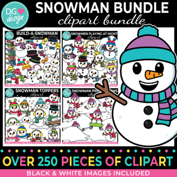 Preview of Snowman Clipart Bundle | Snowmen Playing at Night Clipart | Winter Clipart