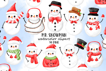 Preview of Snowman Clipart, Christmas Clipart, Cute Snowman, Watercolor Christmas