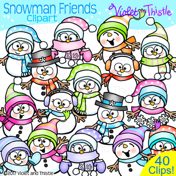 Preview of Snowman Clipart Cute Happy Frosty Winter Snowmen Clip Art Fun Friends in Hats