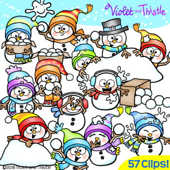 Preview of Snowman Clipart Snowball Fight Clip Art Frosty Fun Super Cute Happy Snowmen