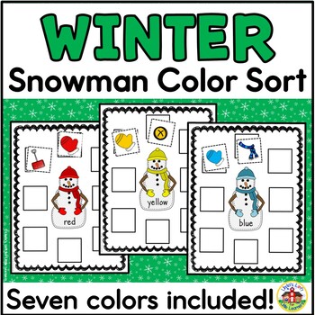 Preview of Winter Snowman Sort by Color Activity for Preschool