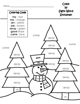 Snowman Color by Sight Word by RJB | Teachers Pay Teachers