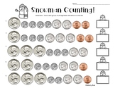 Snowman Counting!  Counting Money - Coins up to $2.00 - Worksheet