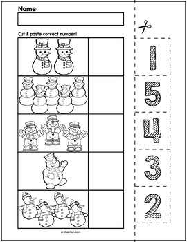 Snowman Cut & Match Worksheets | Numbers 1-5 by preKautism | TpT
