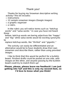 Preview of Snowman Descriptive Writing