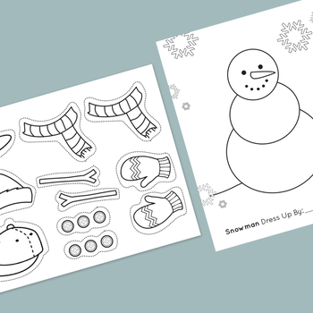 Snowman Dressup Worksheet - Cut out - Clip Art - Coloring Page by ...