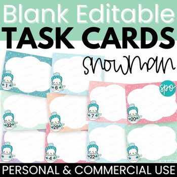 Preview of Snowman Editable Task Card Template Winter Task Cards- Commercial use