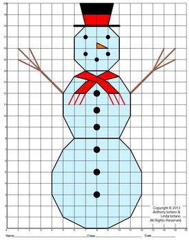 Snowman (Elementary), Winter, Coordinate Drawing & Graphing, Mystery
