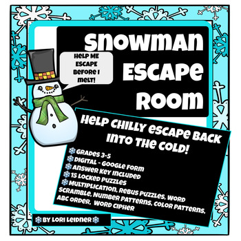 Preview of Snowman Escape Room -Google Form Activity With 15 Critical Thinking Puzzles