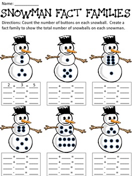 Snowman Fact Families Addition and Subtraction by MrsTaylorsClass