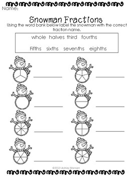 Snowman Fractions by Ashley Monsen | TPT