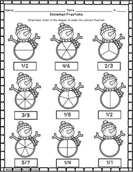 Snowman Fractions by Crimson Classroom | TPT