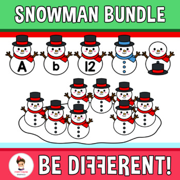 Preview of Snowman Bundle Clipart Winter Math Counting Letters Numbers
