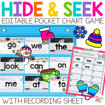 Preview of Winter Hide and Seek Pocket Chart Activities| Sight Word Practice & Worksheet