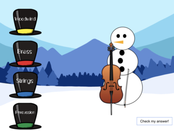 Snowman Instrument of the Orchestra Digital Matching Game for Google Drive