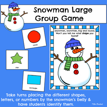 Preview of Snowman Large Group Game | Shapes, Numbers, & Letters I.D.