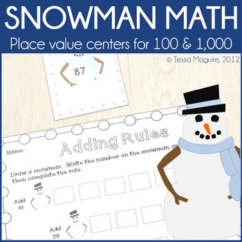 Preview of Place Value Centers: Snowman Math