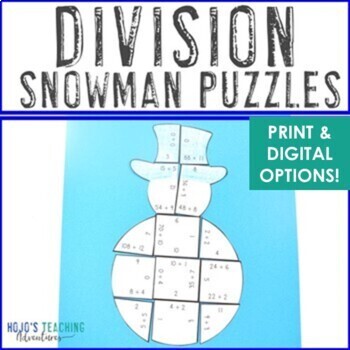 Preview of DIVISION How to Build a Snowman Math Activity | Winter Center Craft + Writing