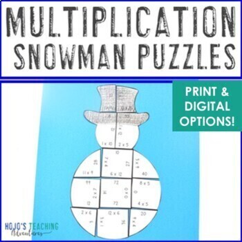 Preview of MULTIPLICATION Snowman Winter Math Activity Craft Game Center Puzzles