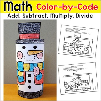 Preview of Snowman Math Color by Number 3D Character - A Fun Winter Craft