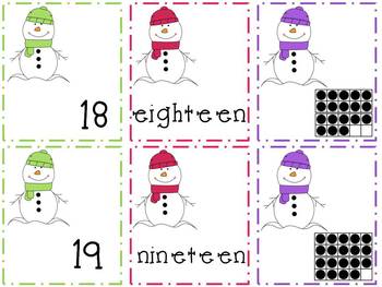 Snowman Math Matching Game (0-20) by Mrs Hodge's Kids | TpT