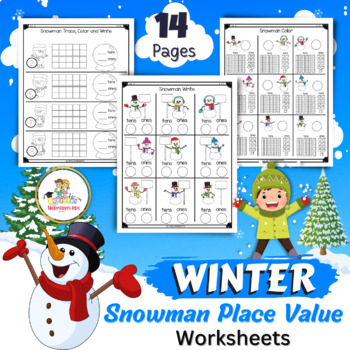 Preview of Snowman Math Place Value Worksheets I Winter Activities | No Prep Worksheets