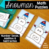 Snowman Math Puzzles - Number Sense, Addition, and Subtraction