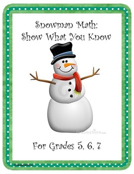 Preview of Snowman Math Skills Practice grades 5-7