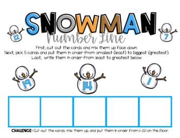 Preview of Snowman Numberline Game