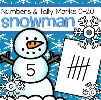 Preview of Snowman Numbers Tally Marks Match 0-20 Large Flashcards FREE