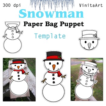 Preview of Snowman Paper Bag Puppet Craft Template