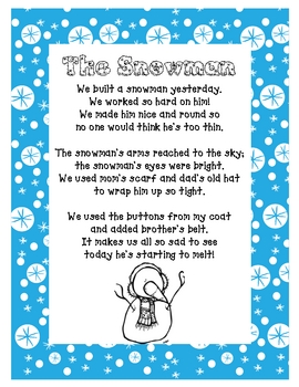 Snowman Possessives Printables and Poem by Chrissy Beltran | TpT