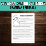 Snowman Run-on Sentence Grammar Worksheet | Winter Writing