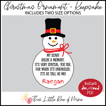 Preview of Snowman - Scarf - Christmas Ornament - Keepsake - Printable for kids - DIY Craft