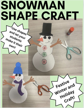 Preview of Snowman Shape Winter Craft- Kindergarten, Shape, Math, Fine Motor, Holiday