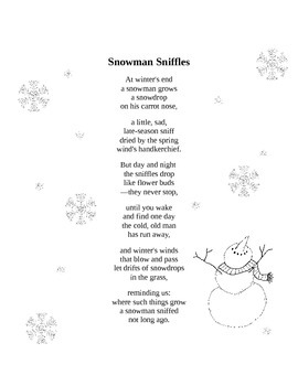 Snowman Sniffles Poem by Will Teach for Books | TPT