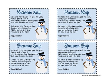 Snowman Soup Goodie Bag Labels By The Resource Room Teacher Tpt