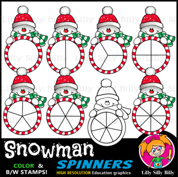 Preview of Snowman Spinners - B/W & Color clipart illustration {Lilly Silly Billy}