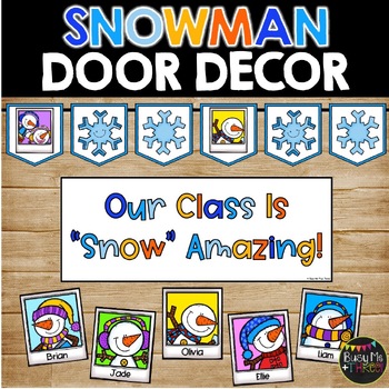 Preview of Snowman Theme Door Display | Bulletin Board Décor Set | EDITABLE Names | Winter