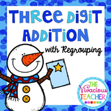 Snowman Three Digit Addition with Regrouping Matching Game