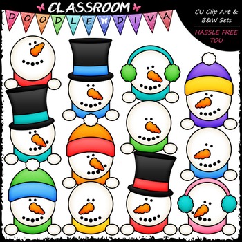 Snowman Toppers Clip Art - Snowmen Toppers Clip Art & B&W Set | TpT