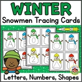 Winter Snowmen Tracing Cards: Letters, Numbers, Shapes